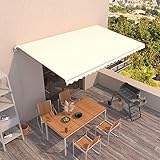 Gelenkarmmarkise Einziehbar, JUNZAI Balkon Deko, Sonnensegel Balkon, Balkon Markise, Terrassendach, Awning Balcony, Sonnensegel, Balkonschutz Sichtschutz, 500x350 cm Creme