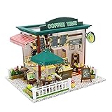 Detazhi Holzblock DIY Holz Puppenhaus Handgemachte Miniatur Suite Möbel Kreative Zimmer Coffee Bar Modell und Möbel (Farbe: Mehrfarbig, Größe: 21 * 7.5 * 19cm)