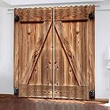 BONDIJ Vorhänge Blickdicht Verdunkelungsvorhang Gardinen Mit Ösen 220X264cm(HxB) 2Er Set 3D Kreatives Druckmuster Für Holztüren Druck Schlafzimmer Wohnzimmer Fensterdekoration Schallschutz Vorhang