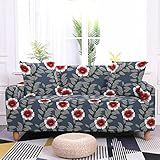 Sofabezug 2 Sitzer Rote Blumen Sofaüberwurf Stretch Elastisch,Moderne Joker Sofa Überzug,Antirutsch Sofahusse,Sofabezug L Form,Couch Überwurf,Sofa Sauber Bezug, Sofabezug Möbelschutz