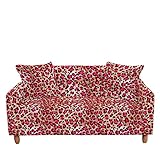 Mateju Sofabezug Stretch Antirutsch Sofaüberwürfe 1/2/3/4 Sitzer, Leopardenmuster Ecksofa Spannbezug L Form Sofa Couchbezug Sesselbezug für Wohnzimmer Wohnkultur (Wildrose rot,4-Sitzer 235-300cm)