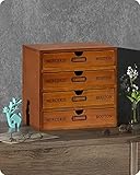 Baffect Desktop Schubladenbox Holz 4 Stöckig Aufbewahrungsbox mit Schubladen Vintage Schmuckkästchen Holzkästchen Holzbox mit Schubfach Organizer Holz Tischkommode zur Aufbewahrung, 4 Etage