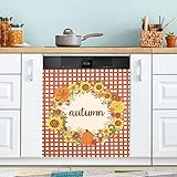 Herbstkranz Herbst auf Rot Geschirrspüler Magnet Abdeckung Kühlschrank Panel Aufkleber Deko für Schrank Küche Waschküche Geschenk 68 x 66 cm