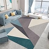 RUGMRZ Bettumrandung Teppich Area Rug Graublauer geometrischer Wohnzimmer Teppich mit modernem rutsch festen Muster Maschinen wasch bar Outdoorteppiche 90 x 190 cm