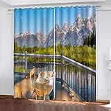 WIRMEC 2Er Set Gardinen Wohnzimmer Modern Mit Ösen 3D Balkon Berglandschaft Vorhang Blickdicht Verdunkelung Verdunklungsvorhänge H 232 X B 264 cm Thermovorhang Hitzeschutz Schlafzimmer Kinderzimmer