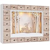 Spielwerk Wiederverwendbarer Adventskalender Winterlandschaft zum Befüllen LED warm-weiß 3D Fenster 24 Türchen Weihnachten Kinder DIY Holz Dekoration