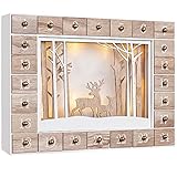 Spielwerk Wiederverwendbarer Adventskalender Winterlandschaft zum Befüllen LED warm-weiß 3D Fenster 24 Türchen Weihnachten Kinder DIY Holz Dekoration