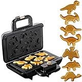 Waffeleisen Mini Pancake Waffle Maker 800 Watt,Herausnehmbare Dino Waffle Iron für 7 Dino Figuren,Antihaftbeschichtet & Leichte Reinigung Edelstahlform für Frühstück,Schwarz