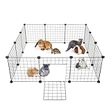 ALLISANDRO Verstellbares Laufgitter DIY Laufstall Welpenauslauf mit Tür für Kleintiere und Meerschweinchen Rabbit Bunny Guinea Pig Playpen schwarz [35x35cm X12 Panels]