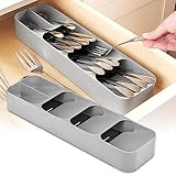 BINYI Besteckkasten Besteckorganizer für die Küchenschublade Besteckschublade Einsatz Cutlery Organizer Schubladen Organizer Küche Kompakter Besteckeinsatz für Besteck (4 Fächer Grau)