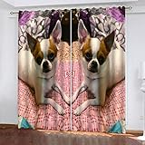 SATUSA Gardinen Schlafzimmer Wohnzimmer Verdunkelungsvorhang 3D Zwei Tierhunde Muster Blickdicht Vorhänge Kinderzimmer Thermovorhang Mit Ösen 280X260Cm 2Er Set Fensterdekoration