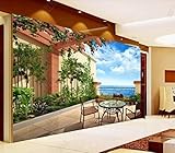 Fototapete 3D Effekt Tapete Balkon Mit Meerblick Tapeten Vliestapete Wohnzimmer Wandbilder Wanddeko 150cmx105cm