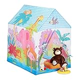 Relaxdays 10024756 Spielzelt Dschungel Tiere, f. Kinderzimmer, Outdoor, ab 3, Stoff, Safari Kinderzelt HBT 102 x 72 x 95 cm, bunt