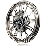 TOKTEKK 71,1 cm große Wanduhr mit echten beweglichen Zahnrädern, batteriebetrieben, moderne Metalldekorative Wanduhr, übergroße industrielle SteampunkWanduhr für Wohnzimmerdekoration