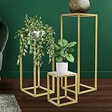 ML-Design Blumenständer 3er Set aus Metall in Gold, 22x22x30/26x26x60/30x30x90 cm, Deko Blumenhocker Blumensäule Säulentisch Pflanzenständer Blumentopfhalter Stapelbar Pflanzenhocker für Blumentopf