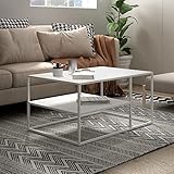 [en.casa] Couchtisch Solund Beistelltisch Metall Weiß matt Wohnzimmertisch mit Stauraum 45 x 90 x 60 cm Sofatisch rechteckig Kaffeetisch