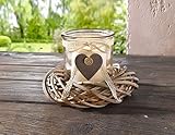 2tlg. Glas-Windlicht mit Weidenkranz Ø 23 cm, Kerzenhalter, Naturkranz, Tischkranz, Dekokranz, nostalgische Tischdeko für Wohnzimmer, Hochzeitsdeko,