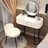 BUJOG Schminktisch mit beleuchtetem Spiegel, Schminktisch mit LED-Leuchten, Make-up-Schminktisch mit Aufbewahrungsschublade, für Mädchen, Moderne Schlafzimmermöbel (Farbe: Weiß D, Größe: 70 cm/27,