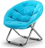 MIXMEY Loungechair Klappstuhl – großer Erwachsenen-Mondstuhl, Outdoor-Lazy-Stuhl, runder Stuhl, Sofa-Stuhl, Radarstuhl (Farbe: Blau)