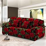 Mateju Sofabezug Stretch Antirutsch Sofaüberwürfe 1/2/3/4 Sitzer, Rosen Druck Ecksofa Spannbezug L Form Sofa Couchbezug Sesselbezug für Wohnzimmer Wohnkultur (Klassische Rose,3-Sitzer 190-230cm)