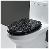 Glitter Wc-Sitz, Absenkautomatik Kunstharz, Stumm Einfache Montage Wc Deckel, Schnellverschluss, Polyresin Toilettendeckel, Komfort Toilettensitz, Edelstahlscharniere, Abnehmbar(Color:Schwarz)