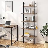 Industrielles Leiterregal 5-stufiges Bücherregal 180CM Aufbewahrungseinheit mit Metallrahmen Schwebendes Wandregal für Wohnzimmer, Büro, Schlafzimmer