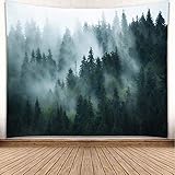 YISURE Wandteppich Wald Grün, Nebliges Wandtuch Wald für Schlafzimmer, Wandtücher Landschaft, Wandbehang Wald, Tuch für die Wand in Living Room Decoration Großes Format 230x180cm