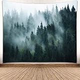 YISURE Wandteppich Wald Grün, Nebliges Wandtuch Wald für Schlafzimmer, Wandtücher Landschaft, Wandbehang Wald, Tuch für die Wand in Home Living Room Decoration 150x130cm