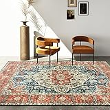 CHOSHOME Waschbarer Teppich Wohnzimmer 120x170CM Vintage Kurzflor Teppich Mit Orient Design Groß Weiche Teppich für Esszimmer Schlafzimmer rutschfest Teppich Kunstwolle Boho Outdoor Teppich Orange