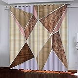 Verdunklungsgardinen Wohnzimmer 2 Stücke H 160 X B 200 cm 3D Dreidimensionale Geometrische Holzmaserung Muster Blickdicht Vorhang Schlafzimmer Kinderzimmer Küche Thermogardine Schallschutz Ösenvorhan