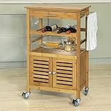 Bamboos Kitchen Serving Trolley Storage Trolley Cart with Cabinet Easy Movement (A W60 x D36 x H92cm) (A W60 x D36 x H92cm)