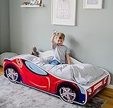 Kids Collective Autobett Kinderbett Jugendbett 70x140 | 80x160 mit Rausfallschutz Matratze optional | Kinder Spielbett Rennfahrer