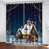 Hundnsney Vorhänge Wohnzimmer Modern Blickdicht 2Er Set 3D Cartoon-Weihnachts-Iglu Muster Schlaufenschal Verdunkelungsvorhang Vorhänge Lärmminderung Gardinen Fensterdekoration 240X270cm(HxB)