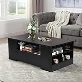 VOWNER Couchtisch, Moderner Couchtisch, Wohnzimmertisch mit 2 Schubladen, Mehrere Stauräume, Wohnzimmer Tisch 95 x 55 x 37 cm (Schwarz)