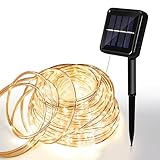 Vigevee Solar Lichterkette Außen IP65 Wasserdicht LED Lichtschlauch 10M 100 LEDs Warmweiß Solar Deko Lichter 8 Modi LED Schlauch für Garten Balkon Hochzeit Party Baum