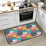 Bunte Tier-Katzen-Küchenteppiche, rutschfest, gepolstert, komfortabel, saugfähig, Bodenläufer, Teppich, Badteppiche für Eingangsbereich, Badezimmer, Schlafzimmer, Heimdekoration, 99,1 x 50,8 cm