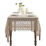 Home Spitze Tischdecken Handgefertigtes Häkeltischtuch Ovales Abendessen Tischdecke gehäkelte Spitze Baumwoll Oval Tischtuch extra Langer Tischdeckel (Color : Beige, Size : 60 * 60)