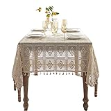 Home Spitze Tischdecken Handgefertigtes Häkeltischtuch Ovales Abendessen Tischdecke gehäkelte Spitze Baumwoll Oval Tischtuch extra Langer Tischdeckel (Color : Beige, Size : 60 * 60)