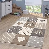 TT Home Kinderzimmerteppich Teppich Junge Mädchen Kinderteppich Baby Regenbogen Motiv, Farbe: Beige 3, Größe:160 cm Rund