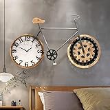 Usknxiu Große Wanduhr für ZuhauDRT, geräuschlos, Wanddekoration, Uhren, Industrie-Stil, nostalgisches Fahrrad, dekorative Wanduhr für Wohnzimmer, Schlafzimmer, Café, Beige