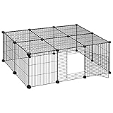 ELIGHTRY Freigehege Kaninchen Auslaufgitter Laufkäfig Gittergehege Meerschweinchen Hasen Hamster Welpenauslauf mit Tür DIY 16 Platten Schwarz BHT 109 x 39 x 74 cm