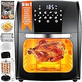 KESSER® XXL Airfryer 9in1 Heißluftfritteuse Fritteuse, | Drehgrill | Dörrautomat | Rezeptheft | Grillspieß | 1800 Watt | fettfrei grillen ohne Öl | 8 Programme | inkl. Zubehör Schwarz