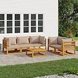 JUNZAI 6-TLG. Garten-Lounge-Set mit Taupe Kissen Massivholz, Gartenmöbel Set, Balkon Lounge, Garden Furniture, Loungegarnitur, Balkonset, Lounge Möbel, Sitzgruppe, Sitzlounge Garten,