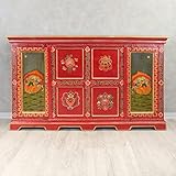 Oriental Galerie Indisches Sideboard Jirki Budha Motiv, roter Wandschrank Holzschrank Schrank Kommode Tibet 150 cm lang