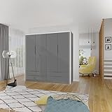 mb-moebel LED-Schrank - Kleiderschrank mit Schubladen Domo Grau - Kleiderschrank mit traditionell zu öffnenden Türen, Drehtüren, Hochglanz