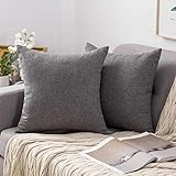 MIULEE 2er Set Kissenbezüge Kissenhülle Leinen-Optik Kissenbezug Dekokissen Dekorativ Weich Sofakissen Couchkissen für Sofa Schlafzimmer mit Verstecktem Reißverschluss 45x45 cm Dunkelgrau