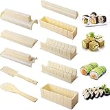 10-teiliges Sushi-Herstellungs-Set für Anfänger, Kunststoff-Sushi-Maker-Werkzeug-Set, mit 8 Sushi-Reisrollen-Formen und 2 Gabelspatel, DIY-Sushi-Werkzeug für Rollen, Sushi