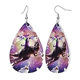 Modische Leder-Ohrringe für Frauen und Mädchen, Tropfen-Ohrringe, Katze auf Dinosaurier, Einhorn, Kaffee, Schmuck, Geschenk für Partys, Feiertage, Einheitsgröße, Leder