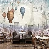 Vintage Illustration Heißluftballongebäude Tapete Fototapete 3d Effekt Beige Wandbild Wandtapete Hauptdekorationen für Wohnzimmer Schlafzimmer（350cm×256cm）