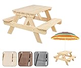 Modo24 Picknicktisch Mit Bank Kindersitzgarnitur Kindertisch Gartentisch Set SPD mit Schirmloch Farben (HxBxT: 52x100x80 cm) (Braun)